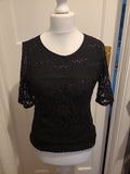 Ladies Papaya Classics Size 10 Black Sequin Lined Short Sleeved Blouse