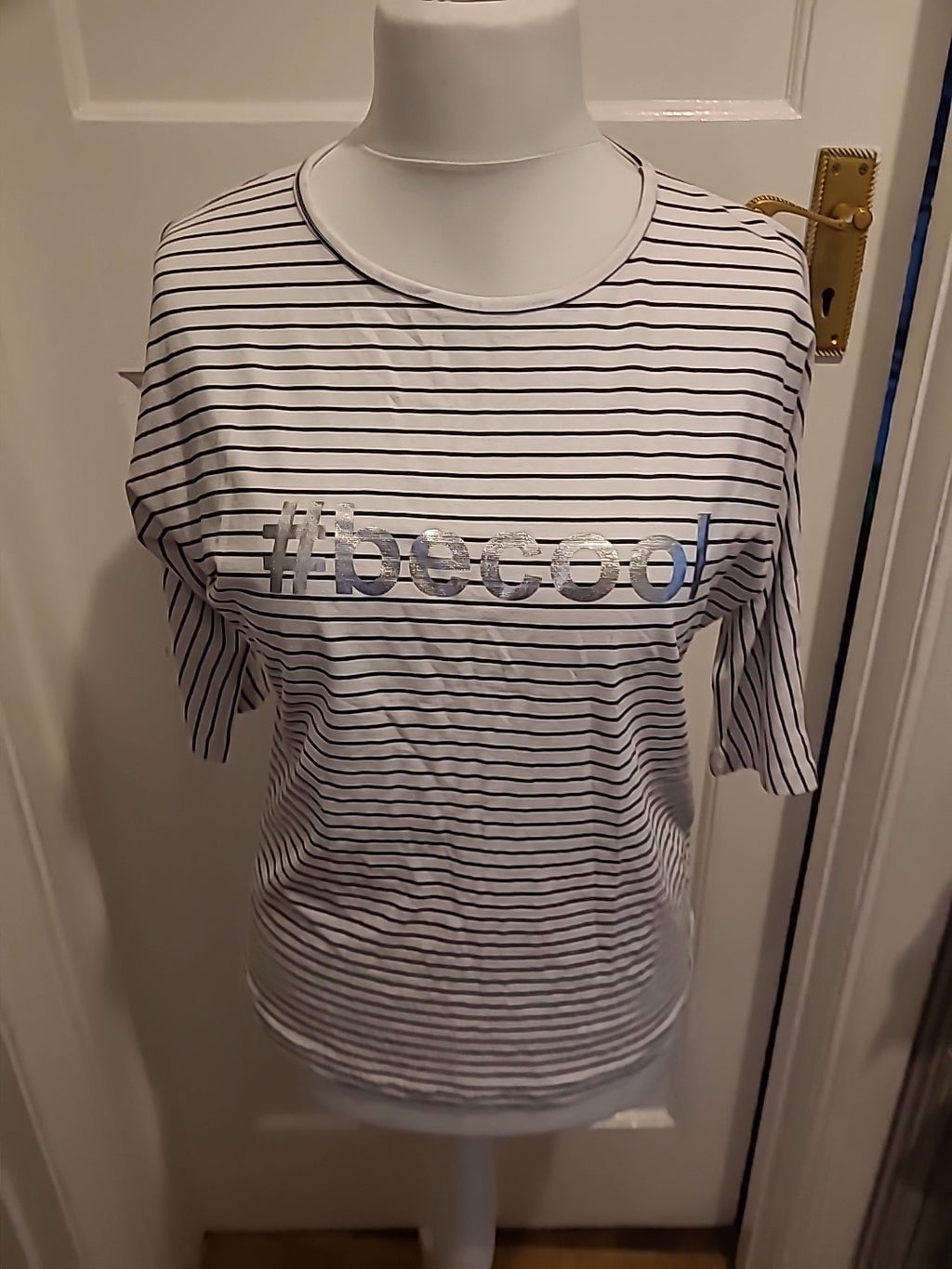 Ladies Simal Size Large White Striped Half Sleeved Tshirt