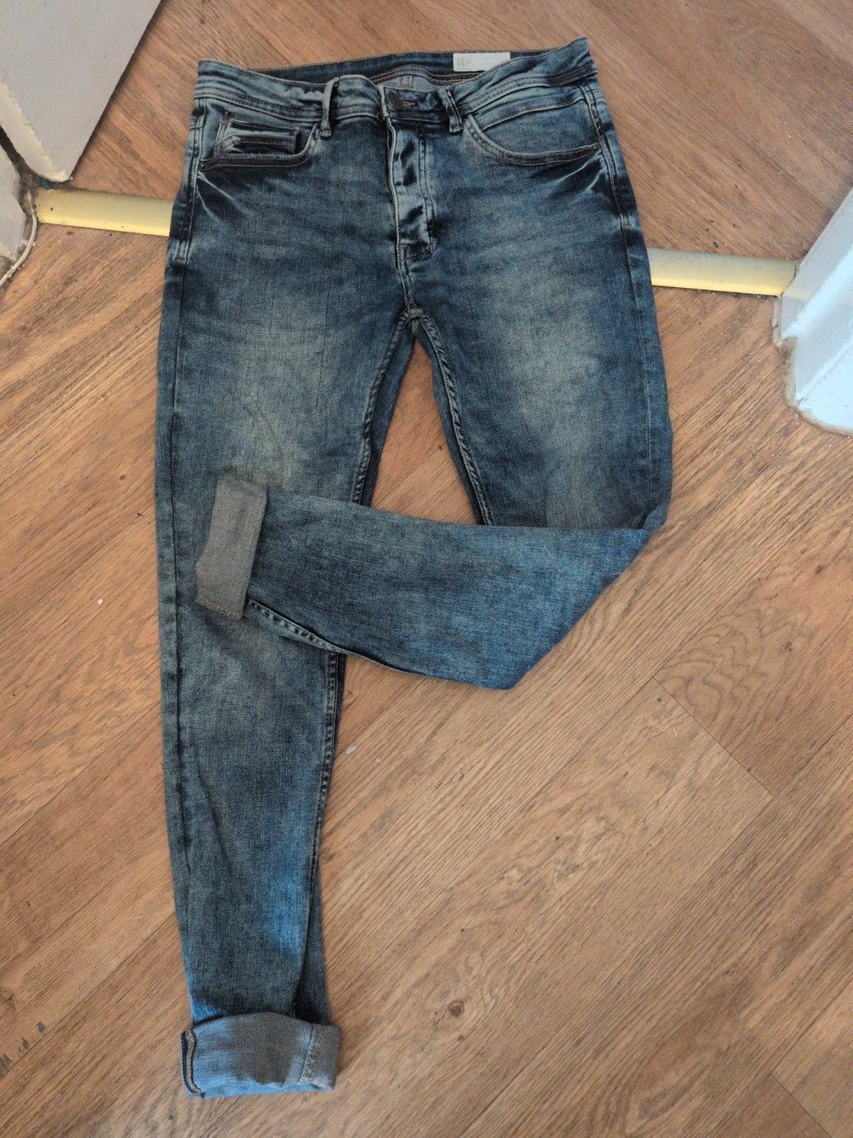 Mens Denim&Co Size 32/32L Skinny Stretch Blue Jeans