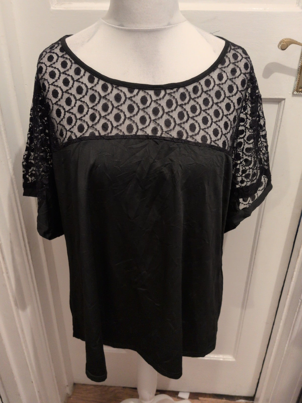 5XL Black Lace Upper Short Sleeve T-shirt
