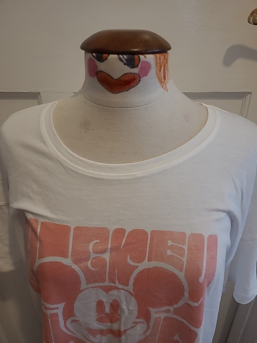 Ladies Mickey Mouse Size XL Pink White Short Sleeved Tshirt