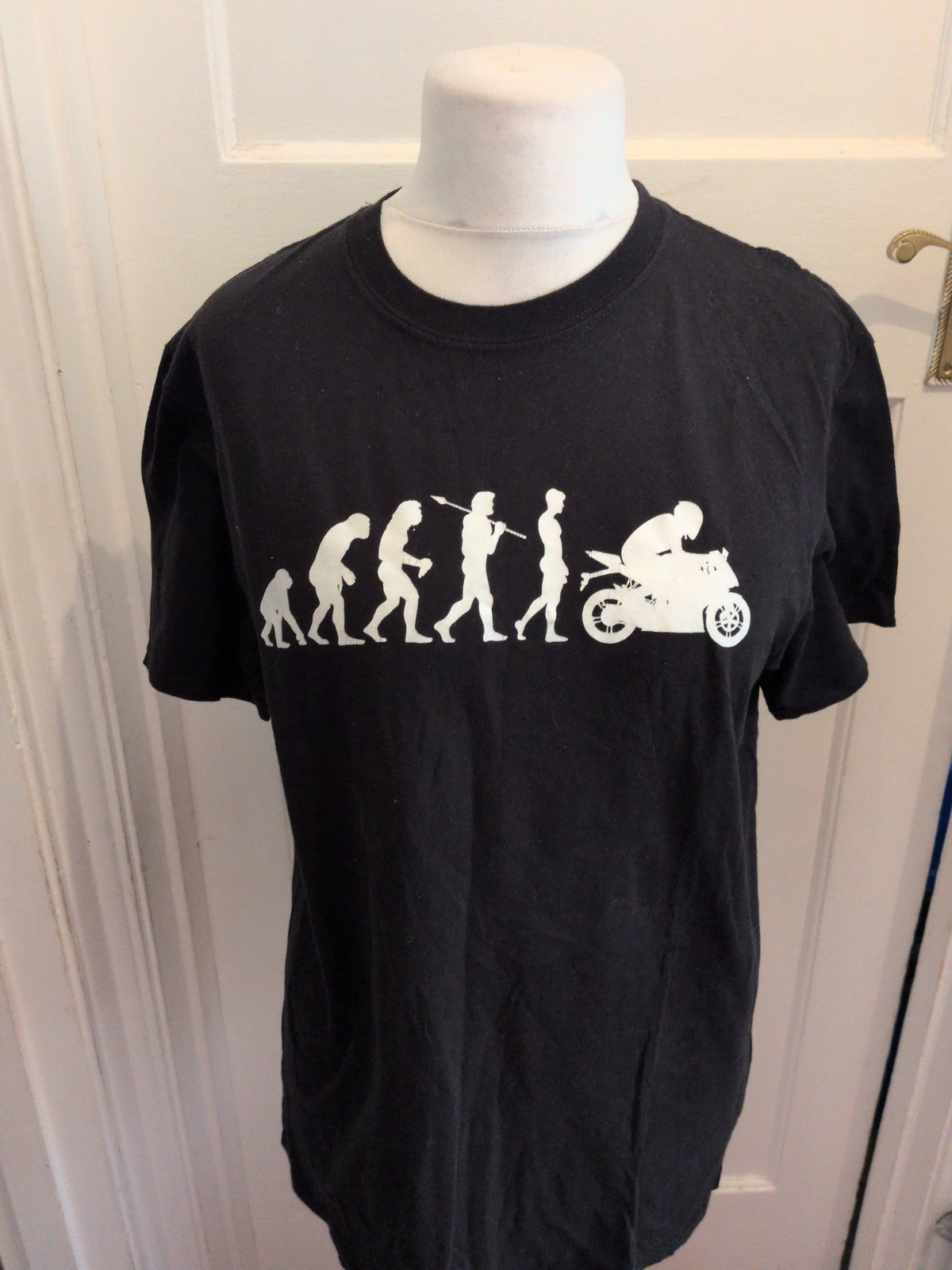 Large Black With White Ape To Motorcycle T-shirt