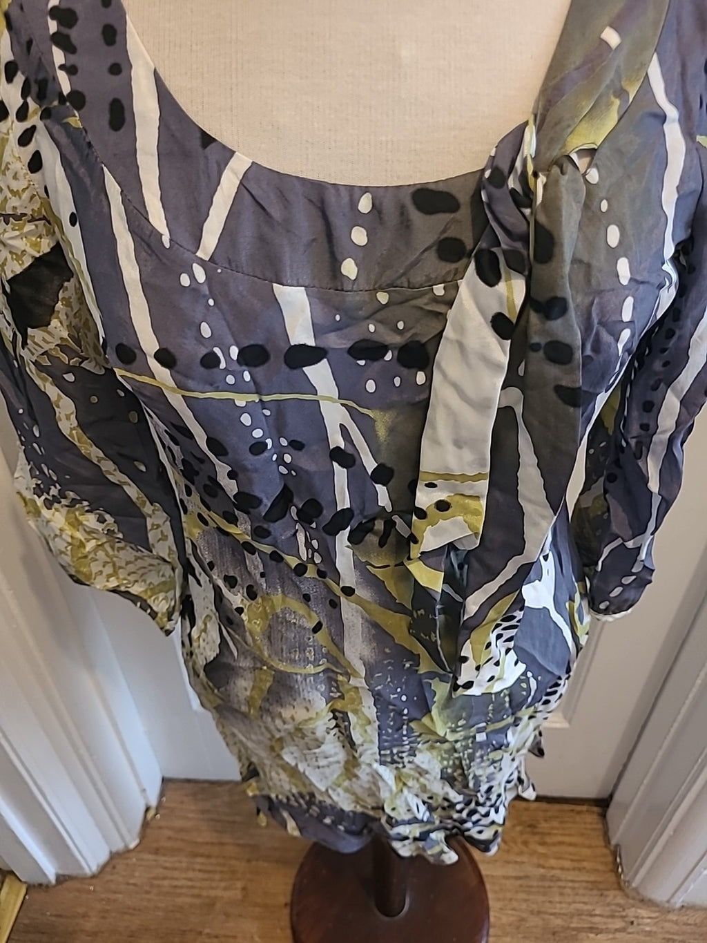 Ladies Per Una Size 10 Green Grey Mid Sleeved Short Dress