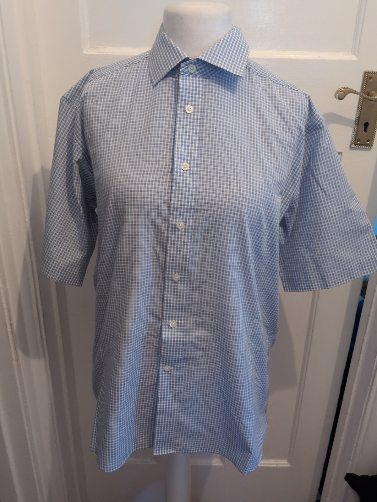 Dehavilland 16.5 Blue Check Short Sleeve Shirt