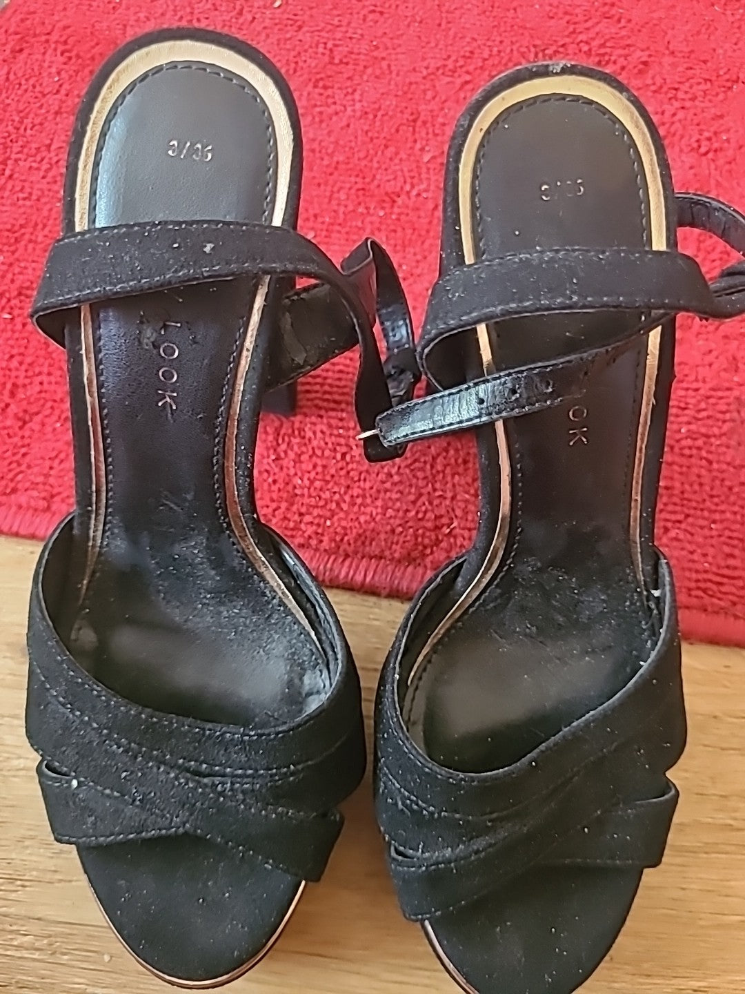 Ladies New Look Size Uk 3 Open Toe Black Heels