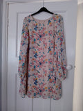 Ladies Short Floral Dress Atmosphere Size 16 Lined Long Chiffon Sleeves Free...