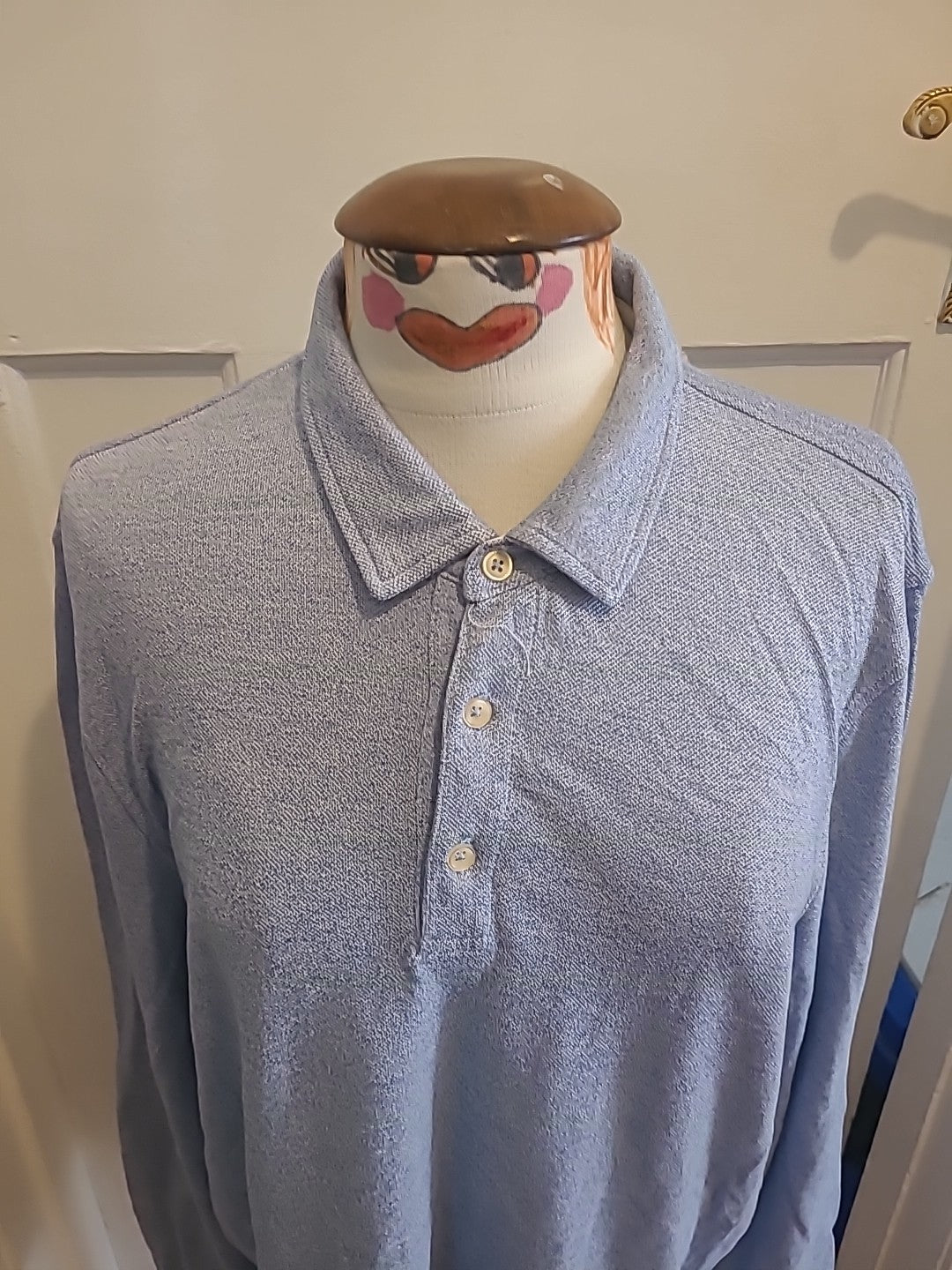 Mens Cortefiel Size Medium Blue Long Sleeved Polo Shirt
