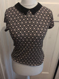 Primark 8 Black And Pale Beige Short Sleeve Collared Top