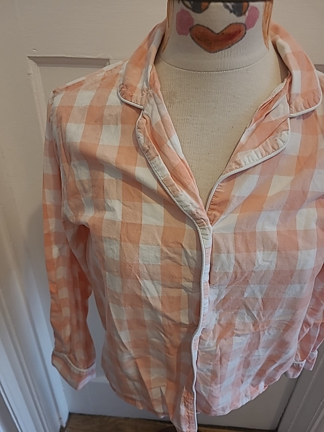 Ladies Always Dreaming Size 8 Peach White Check Pyjama Top