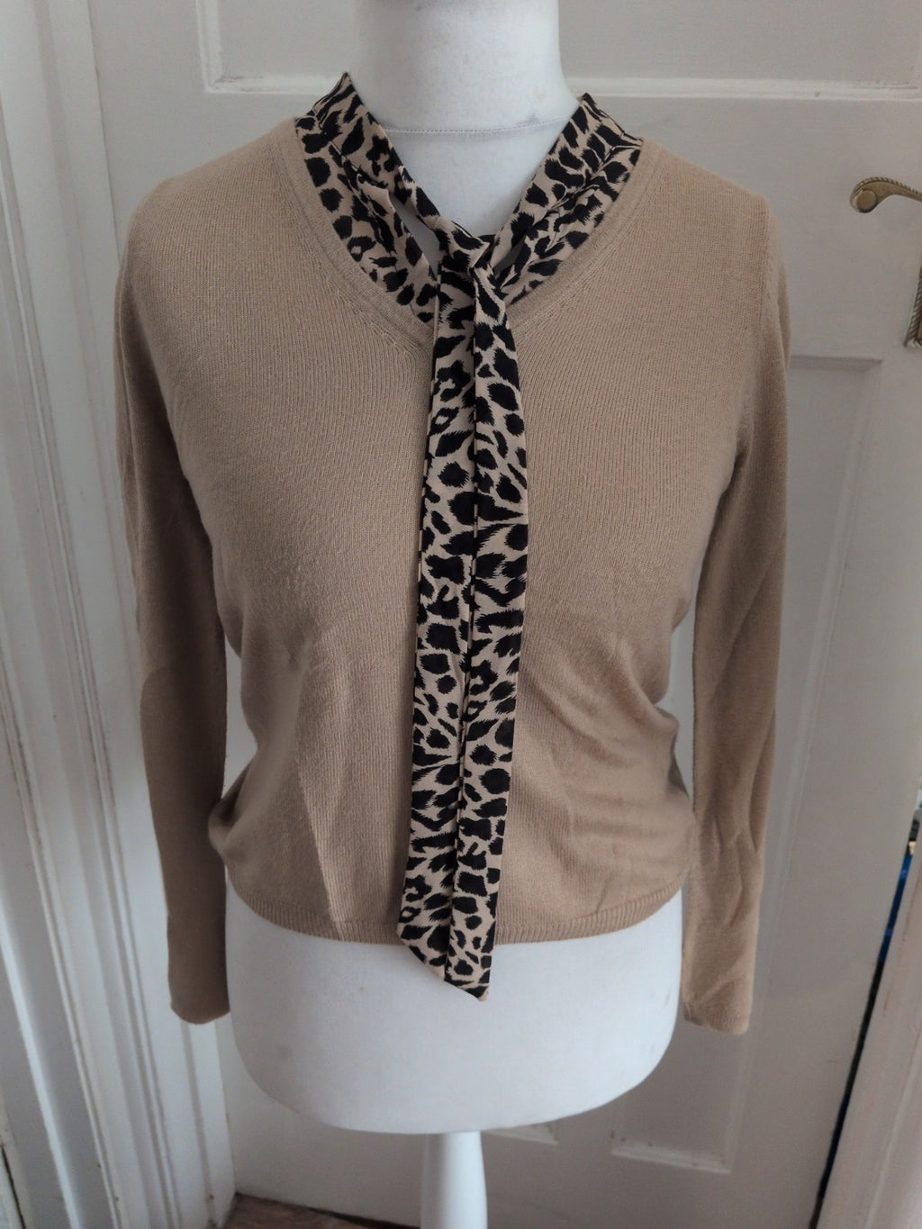 Marks And Spencer 8 Pale Brown With Leopard Print Lightweight Jumper