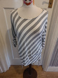 Ladies Large Grey And White Striped Mid Sleeved Blouse