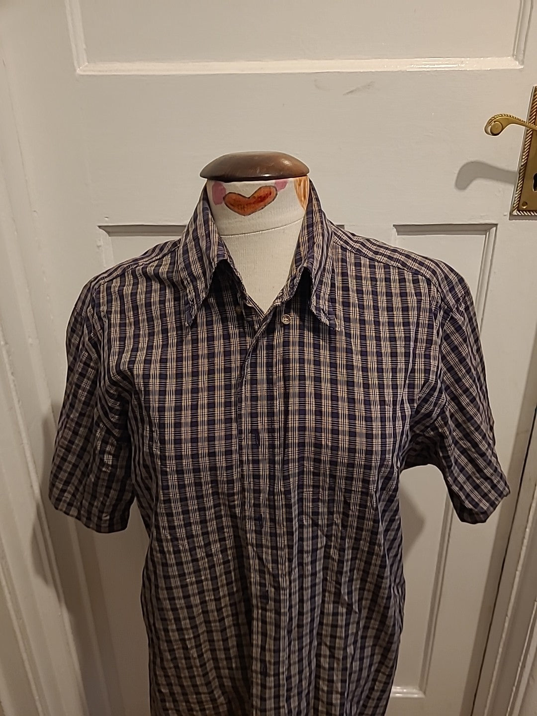 Mens Ciro Citterio Size Medium Beige/Gold Check Short Sleeved Shirt