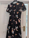 Oasis 8 Black Butterfly Flare Dress Short Sleeve