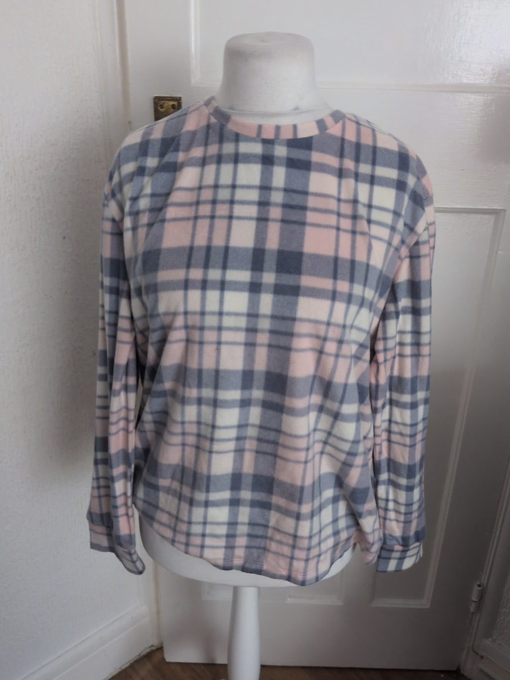 George 16-18 Grey And Pale Pink Check Long Sleeve Pyjama Top