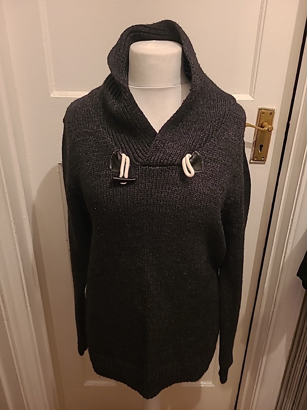 Mens Peacocks Size L Dark Grey Collared Jumper