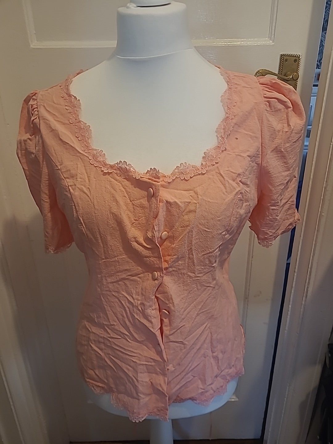 Ladies Shein Size Large Pink Short Sleeved Buttoned Blouse