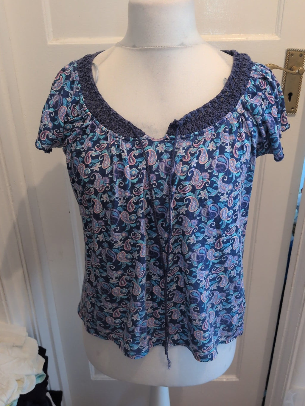 Peacocks 12 Navy Aztec Pattern Short Sleeve Blouse