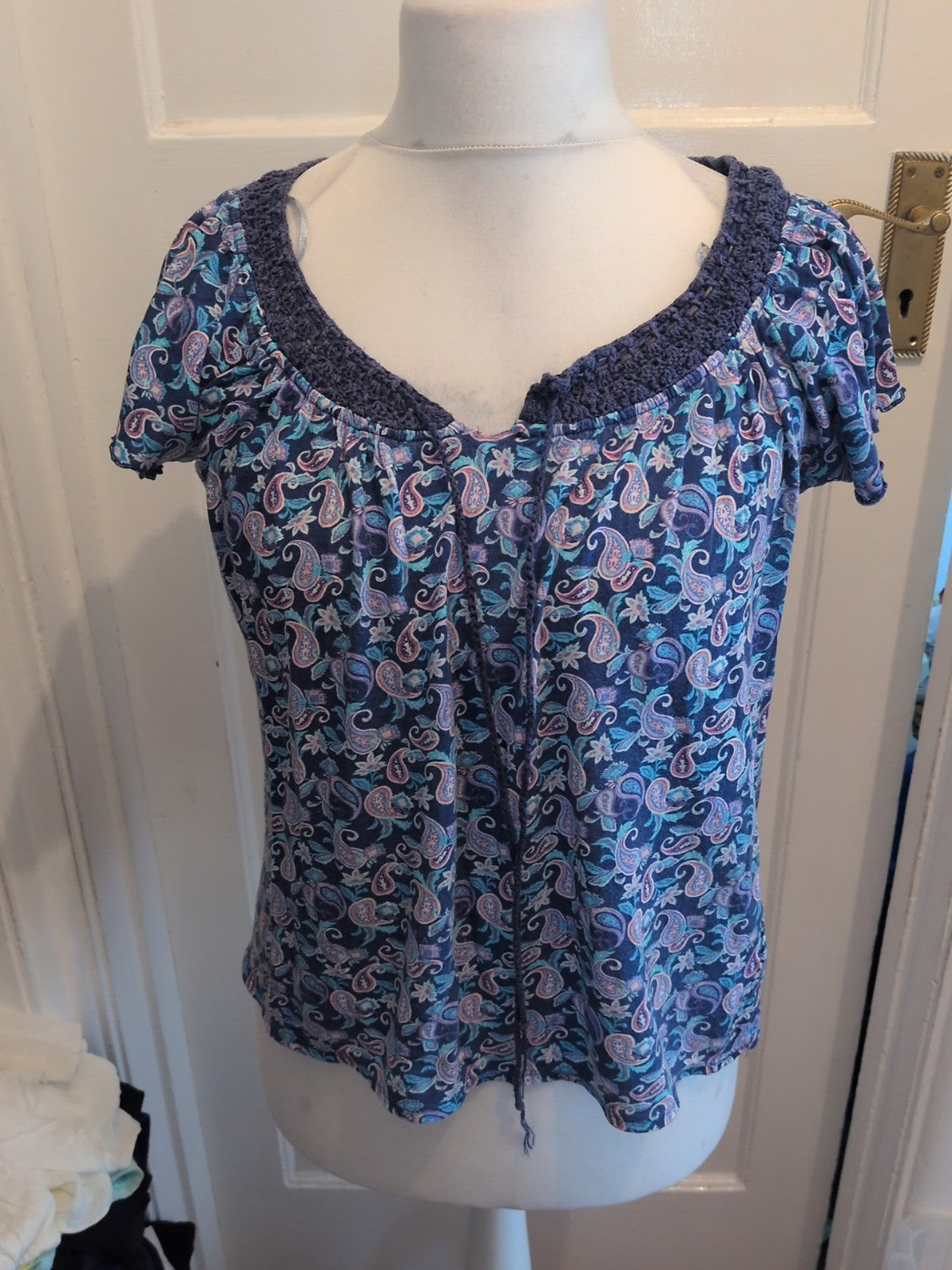 Peacocks 12 Navy Aztec Pattern Short Sleeve Blouse