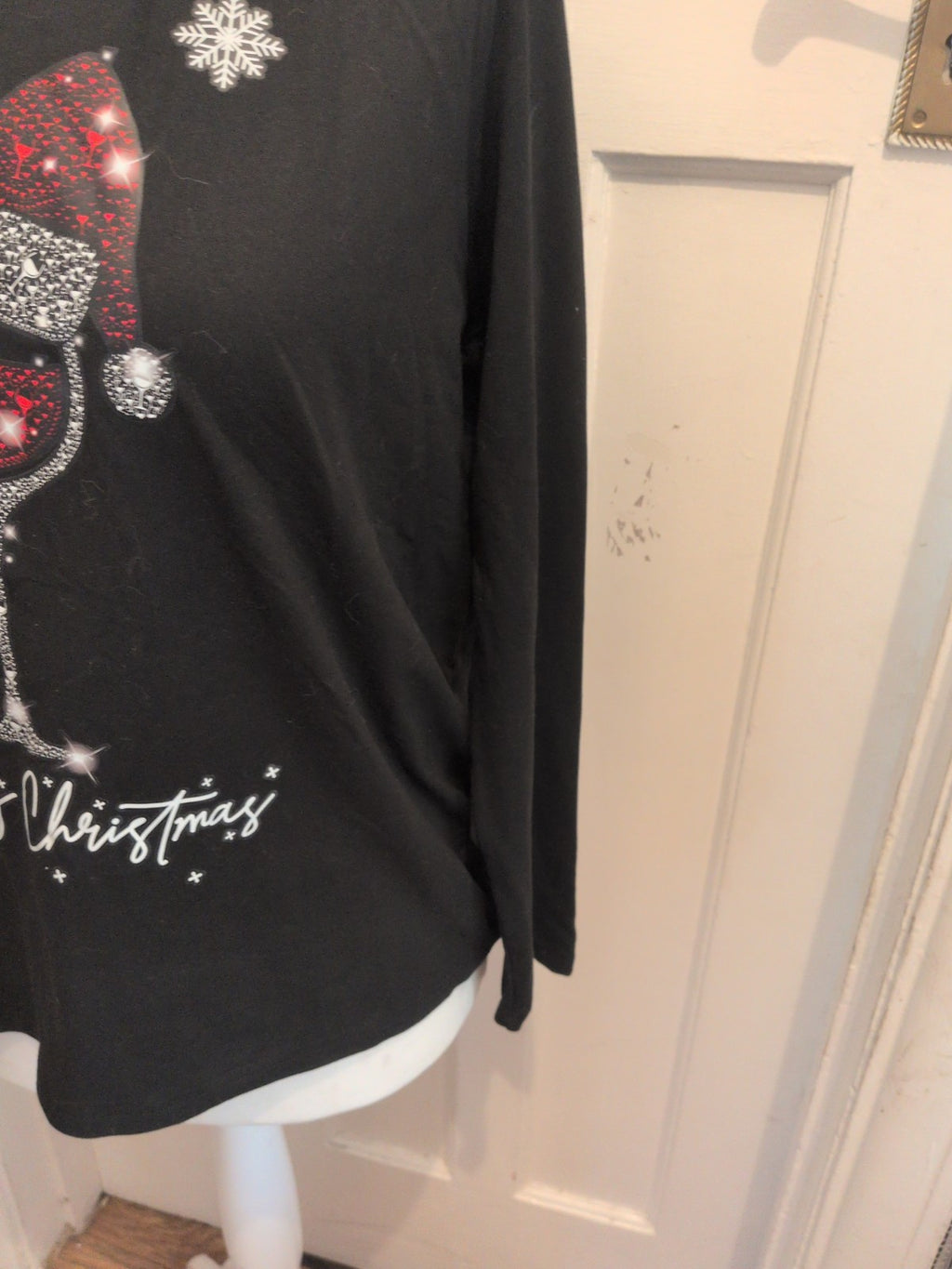 Large Black Merry Christmas Champagne Long Sleeve T-shirt