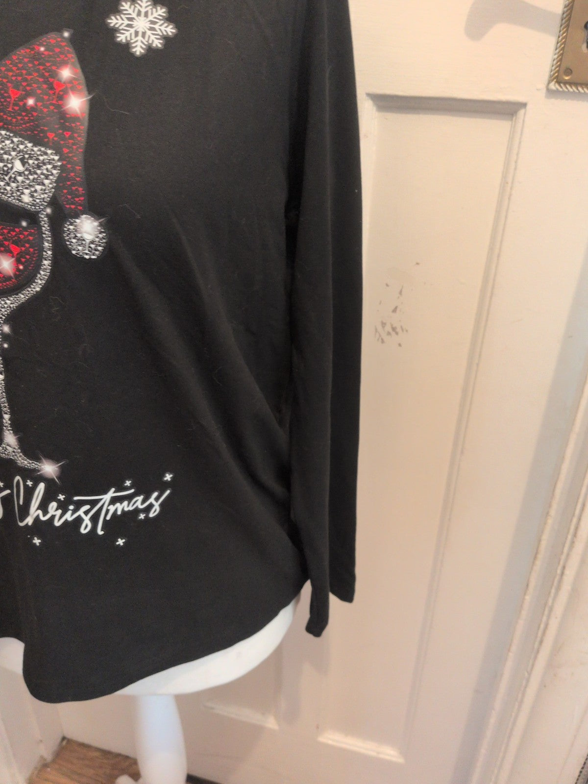 Large Black Merry Christmas Champagne Long Sleeve T-shirt