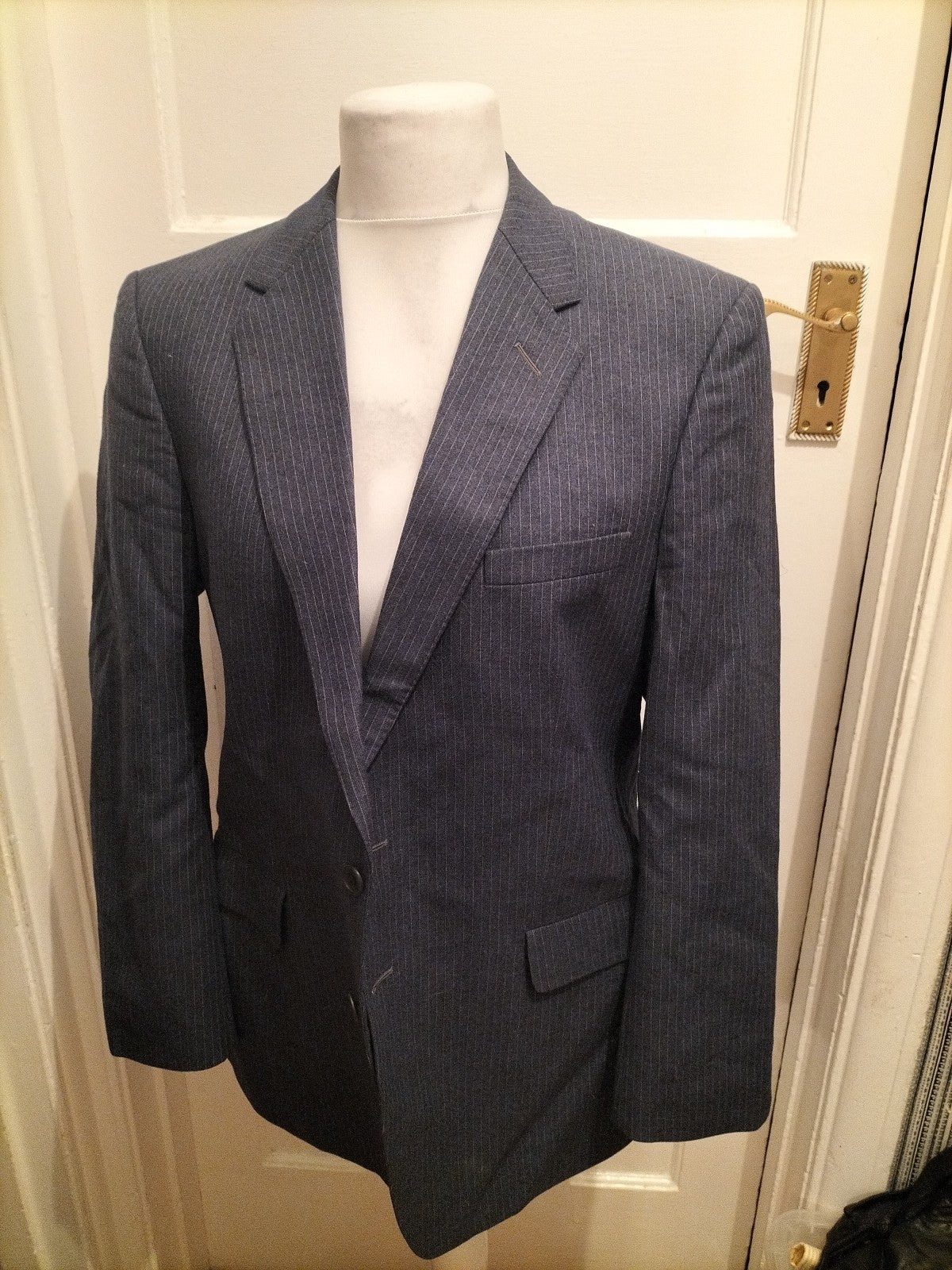 Mens Burton Size 42" Navy Pinstriped Lined Padded Suit Jacket