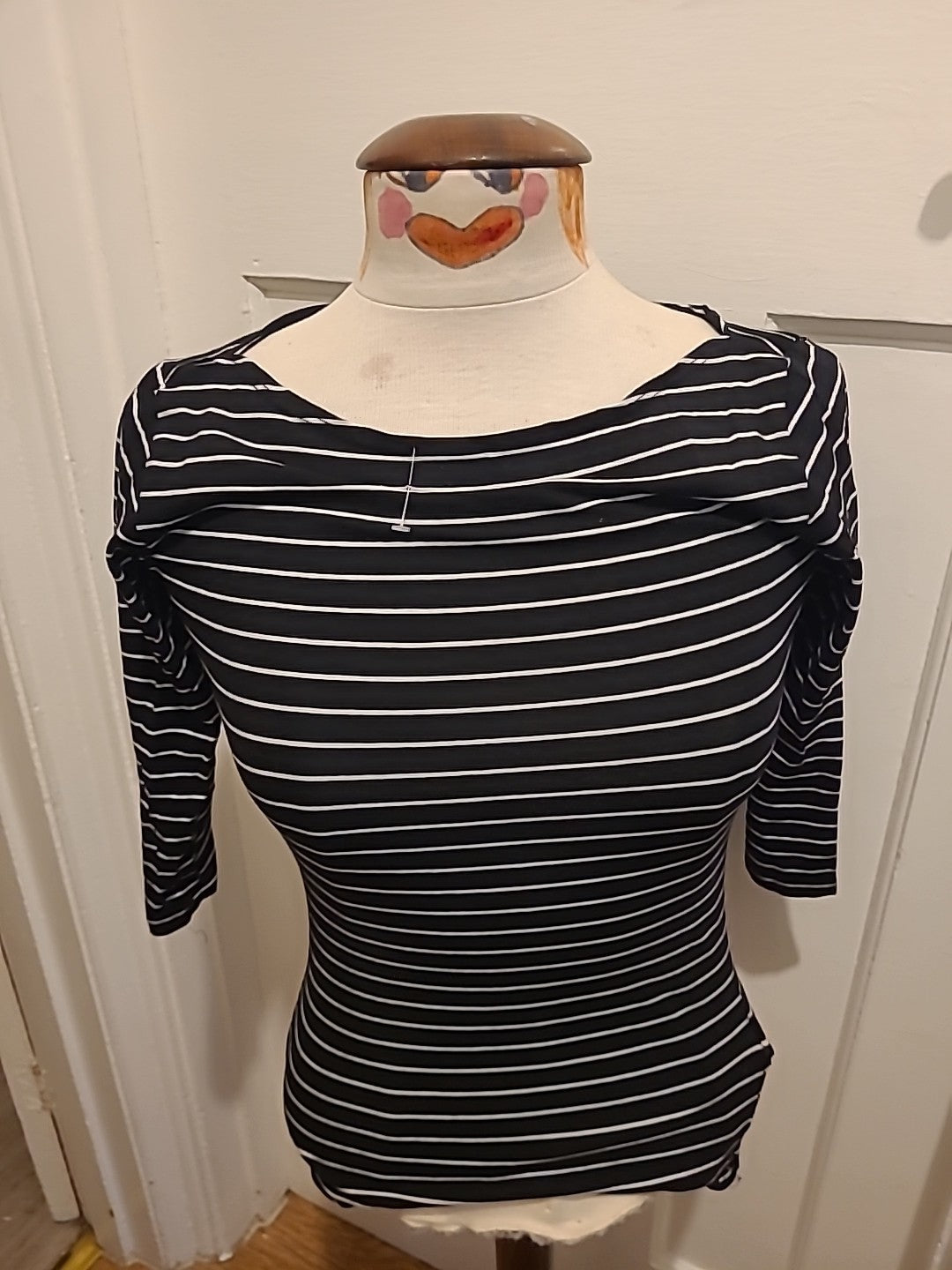 Ladies Primark Size 6 Black And White Striped Slash Neck Top