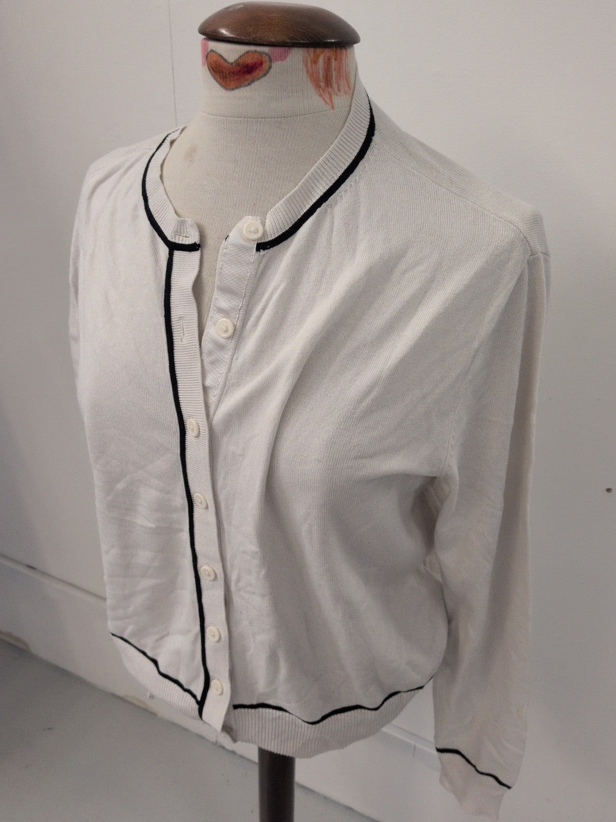 M&S 14 Black And White Buttoned Cardigan