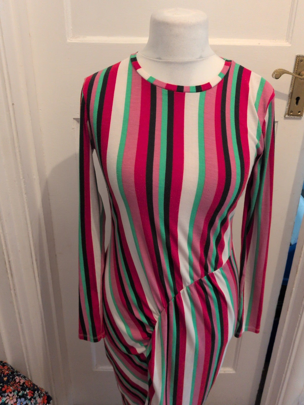 Zara Medium Multi Stripe Long Sleeve Midi-Long Dress