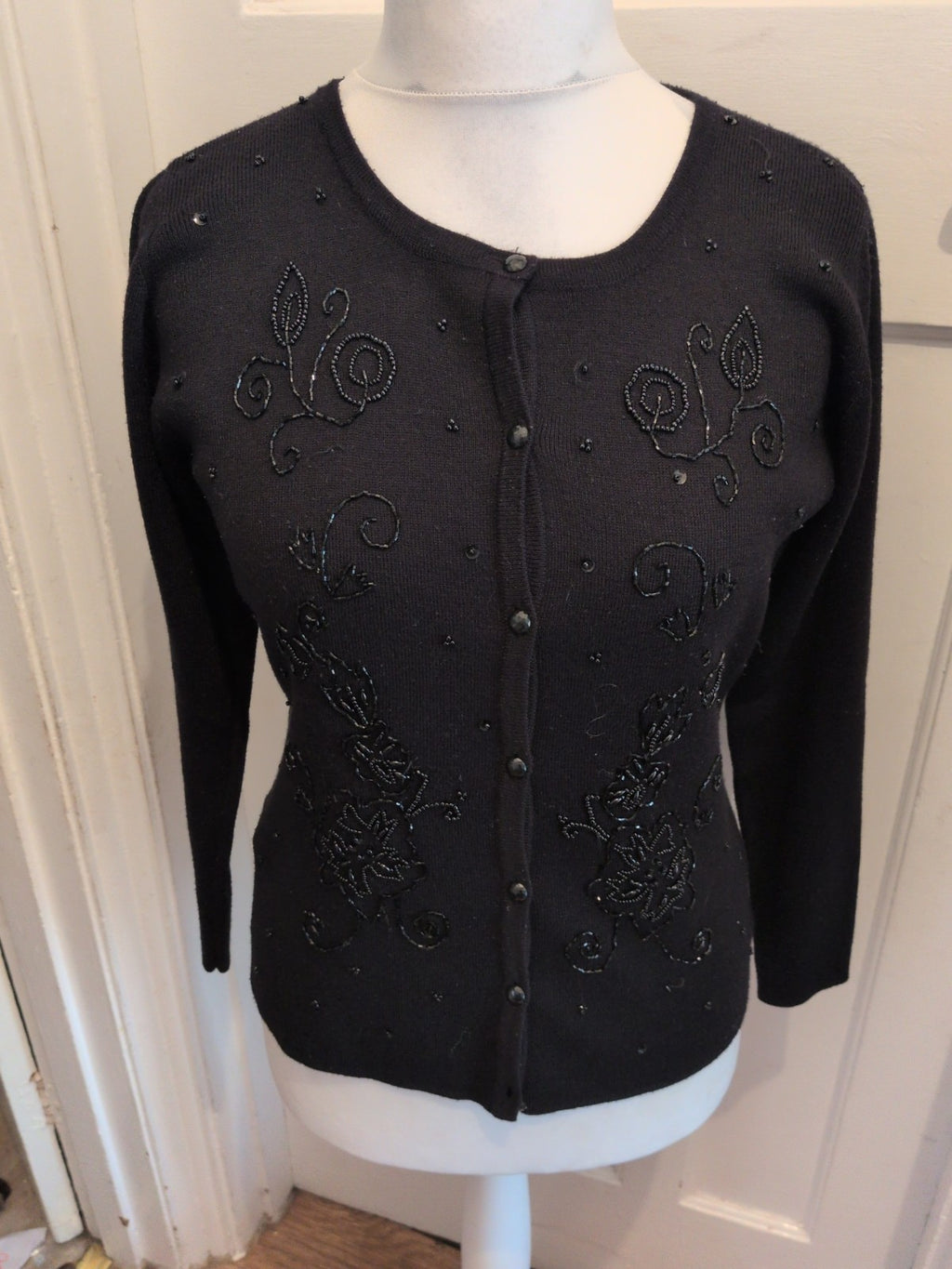 Ladies Marks And Spencer 10 Black With Stud Style Pattern Cardigan