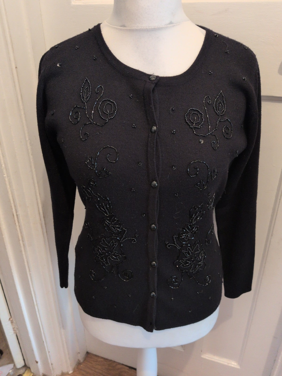 Ladies Marks And Spencer 10 Black With Stud Style Pattern Cardigan