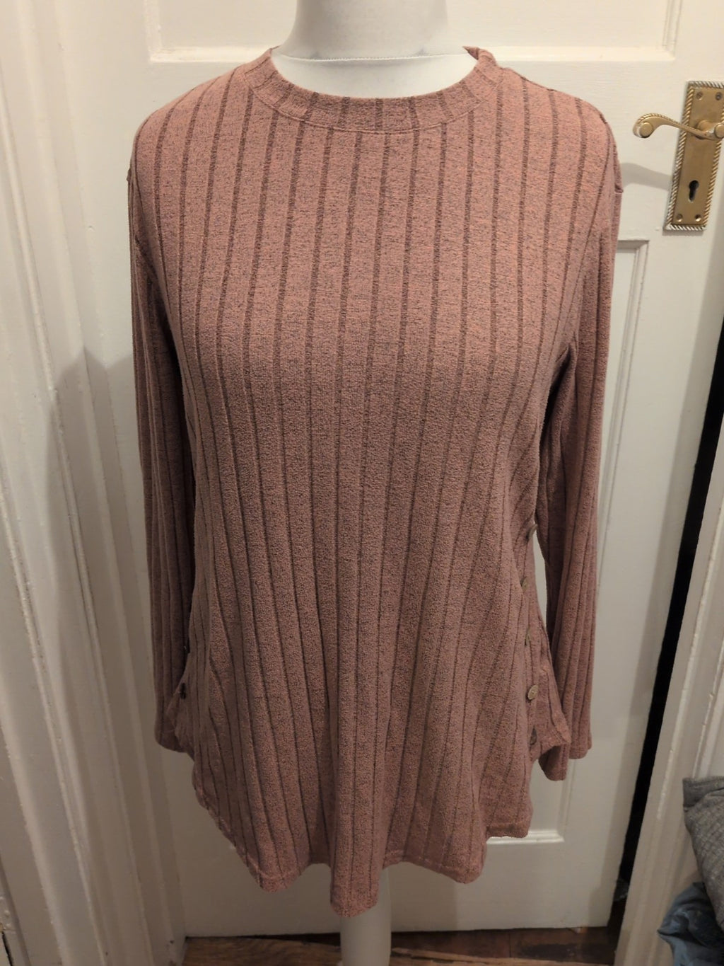 Large Pink Fleck Brush Rib Long Sleeve Blouse