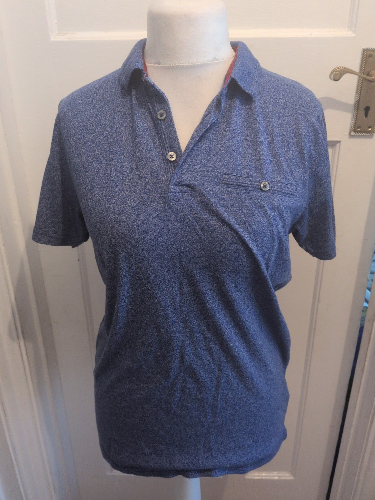 Mens Easy Medium Blue Flecked Short Sleeve Polo