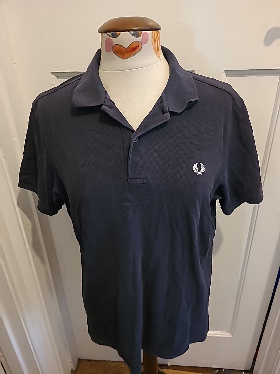 Mens Fred Perry Size Large Black/Navy Short Sleeved Polo