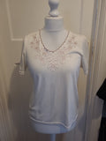 Ladies Bm Size Medium Ivory With Embroidery Floral Short Sleeved Blouse