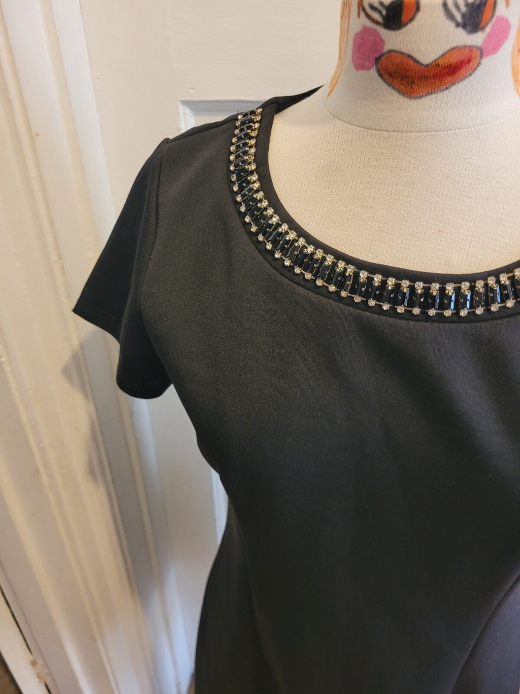 Ladies Mela loves london size 14 black short sleeved diamonte neck dress