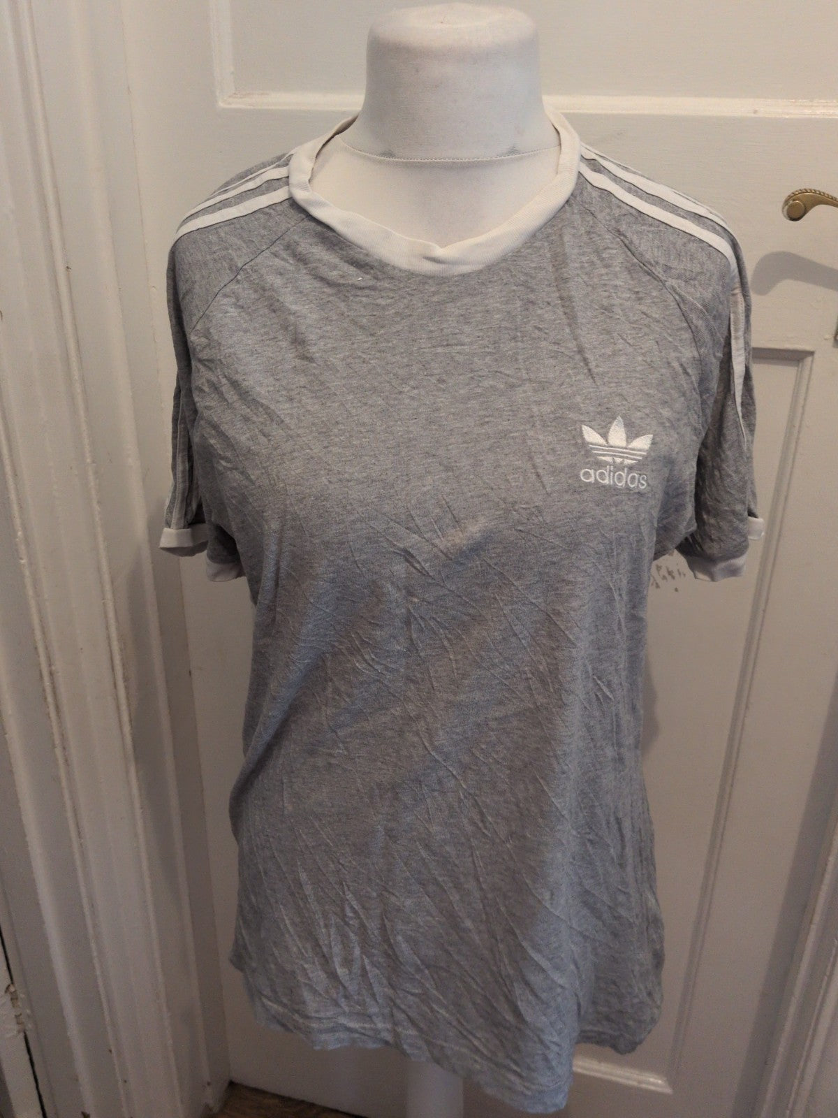 Adidas Large Grey With White Trim Short Sleeve T-shirt(Small Bleach Mark On...