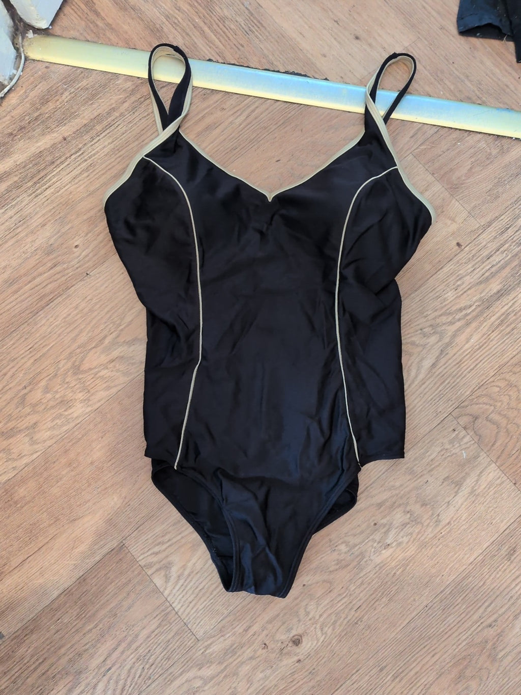 16-18 Black With Gold Trim Padded Swimsuit