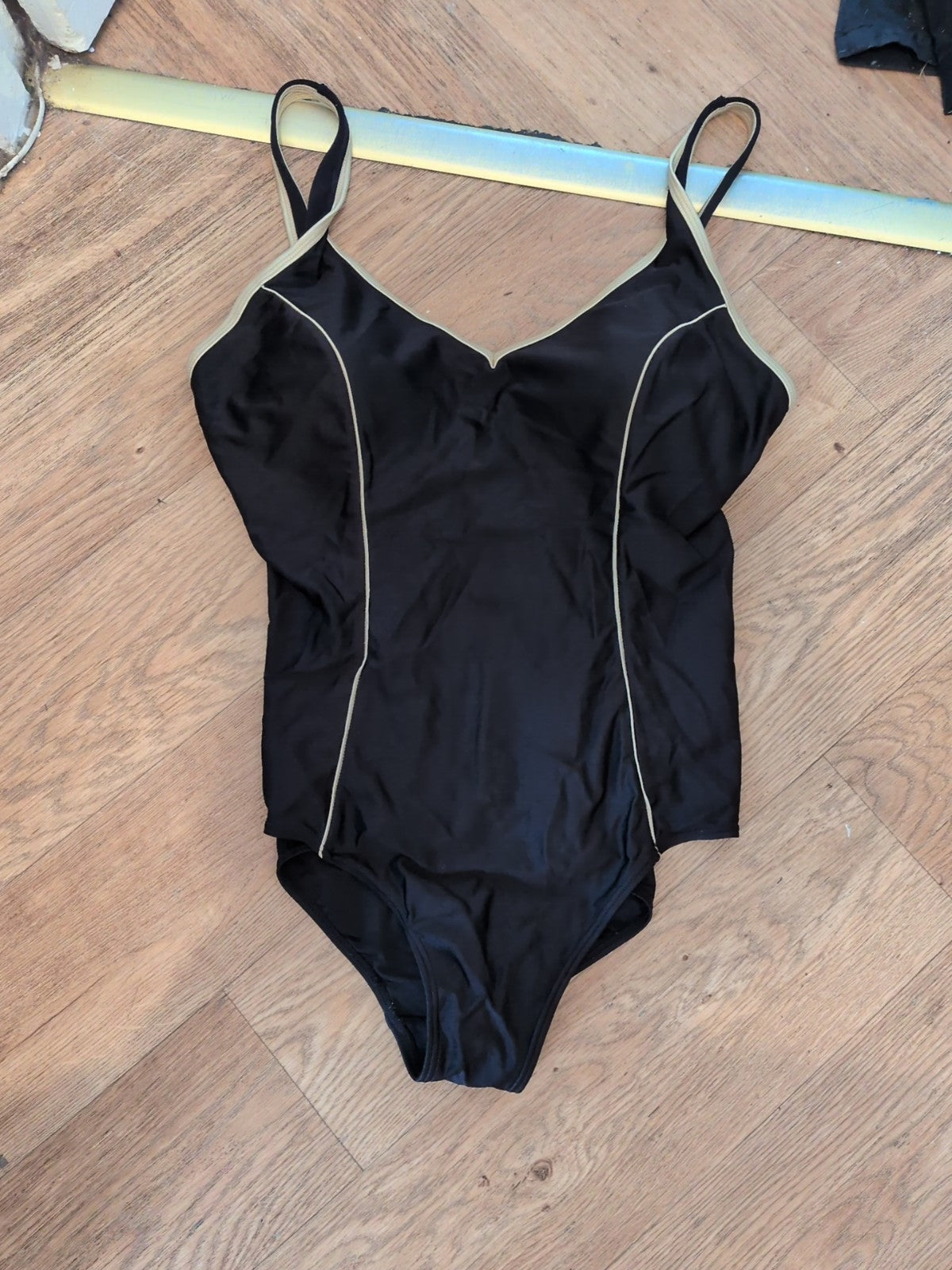 16-18 Black With Gold Trim Padded Swimsuit