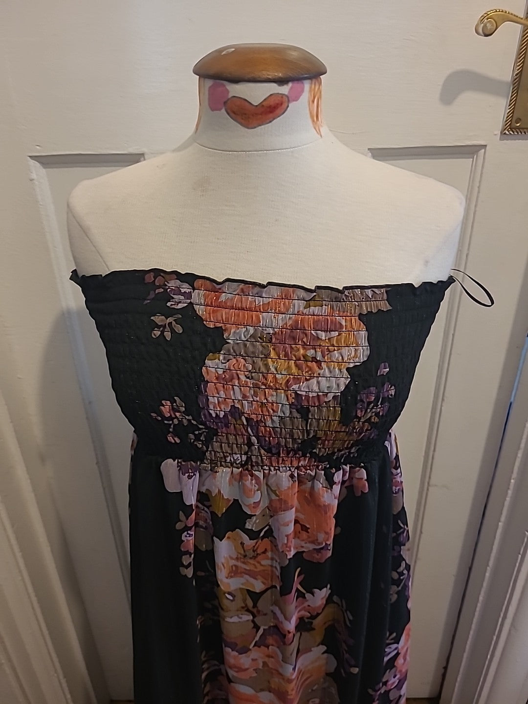 Ladies Miss Selfridge Size 10 Black Floral Elasticated Hem Sleeveless Strapless