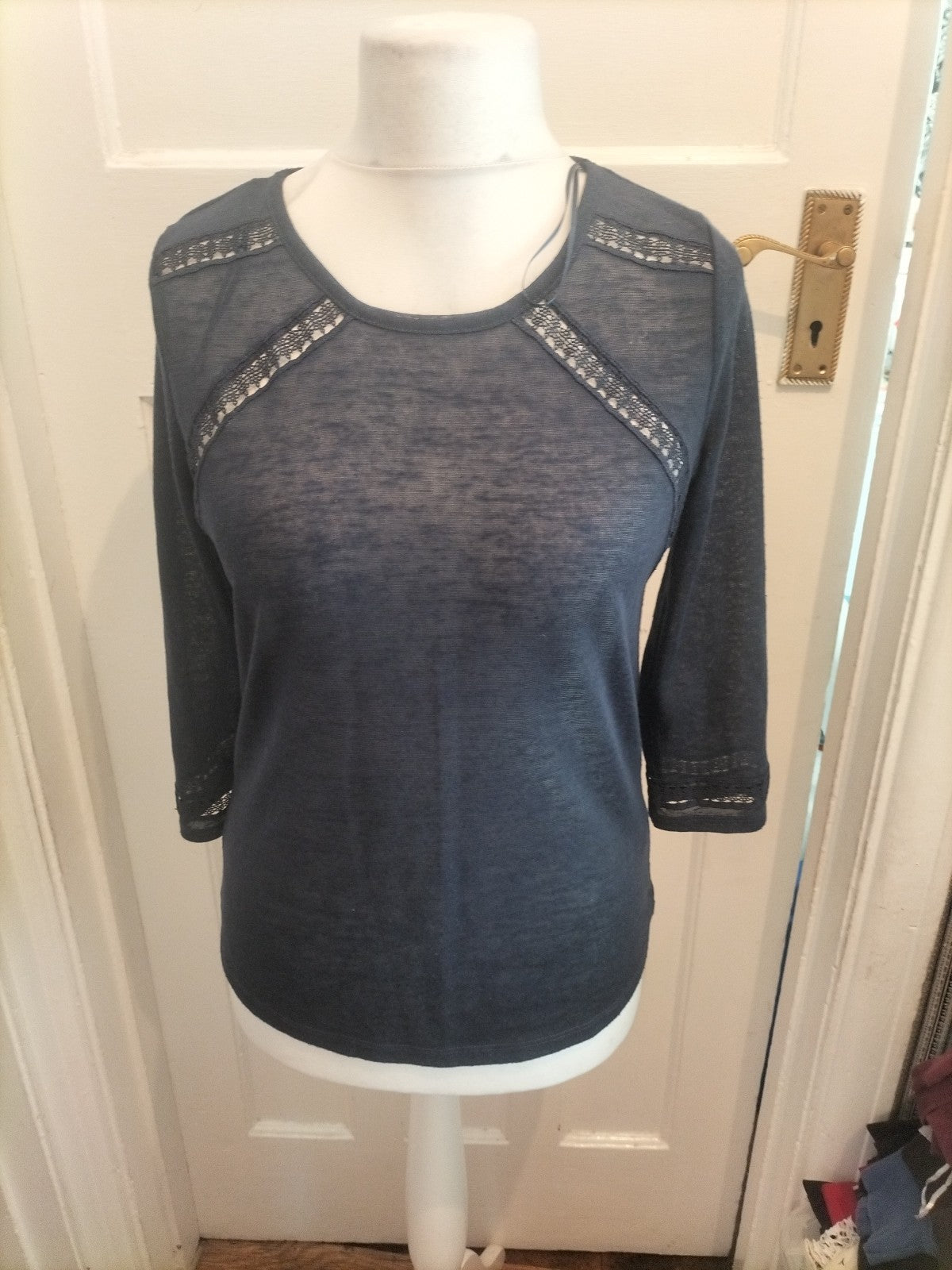 F&F 10 Navy Long Sleeved Pattern On Front Blouse