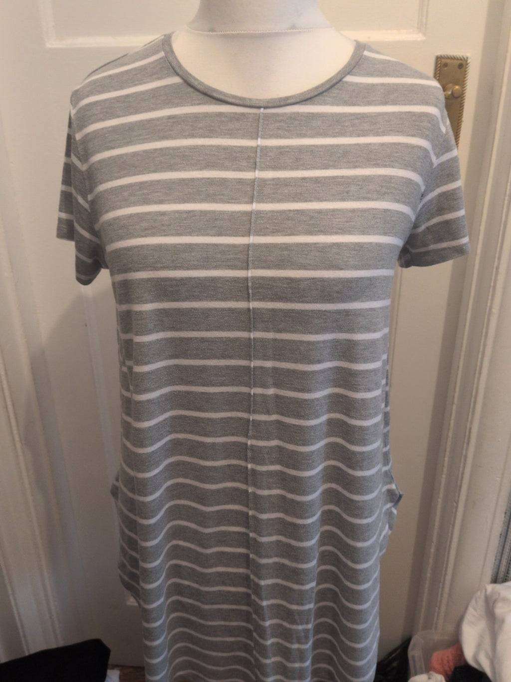 Primark 12-14 Grey And White Striped Short Sleeved Oversized T-shirt