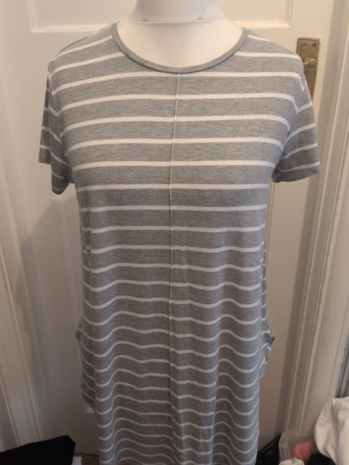 Primark 12-14 Grey And White Striped Short Sleeved Oversized T-shirt