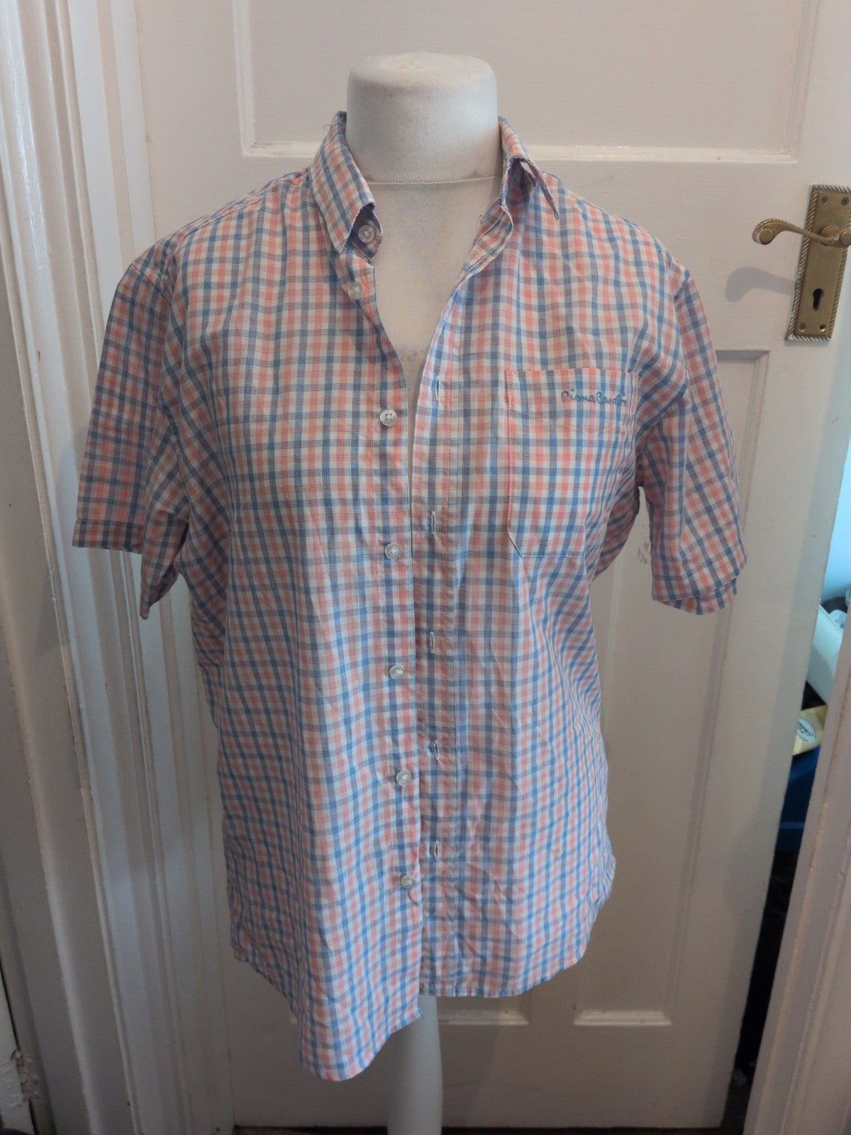 Pierre Cardin Medium Reg Fit Blue And Red Check Short Sleeve Shirt