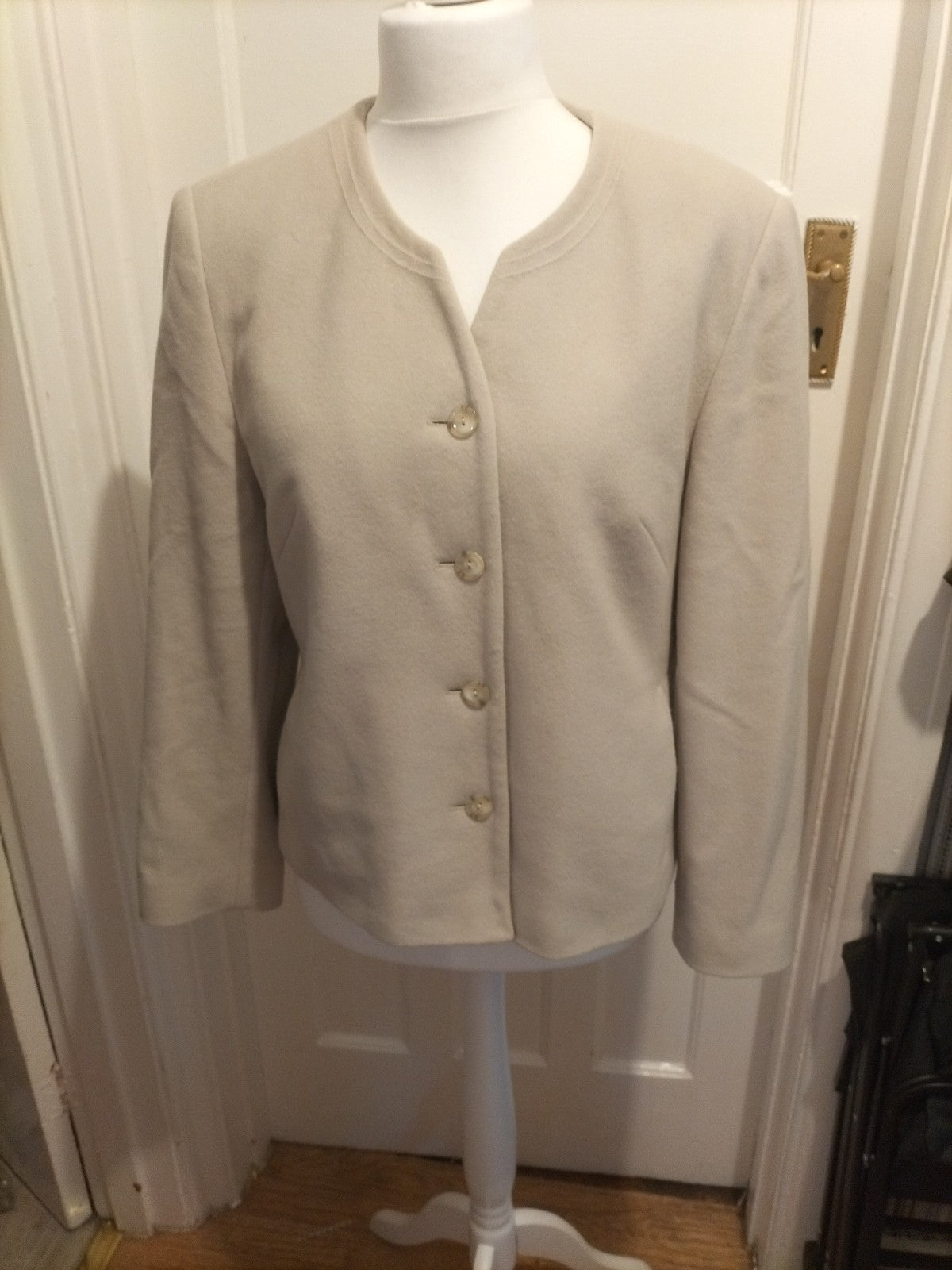 Ladies Size 16 Creamy Beige Wool & Cashmere Lined Blazer/Cardigan