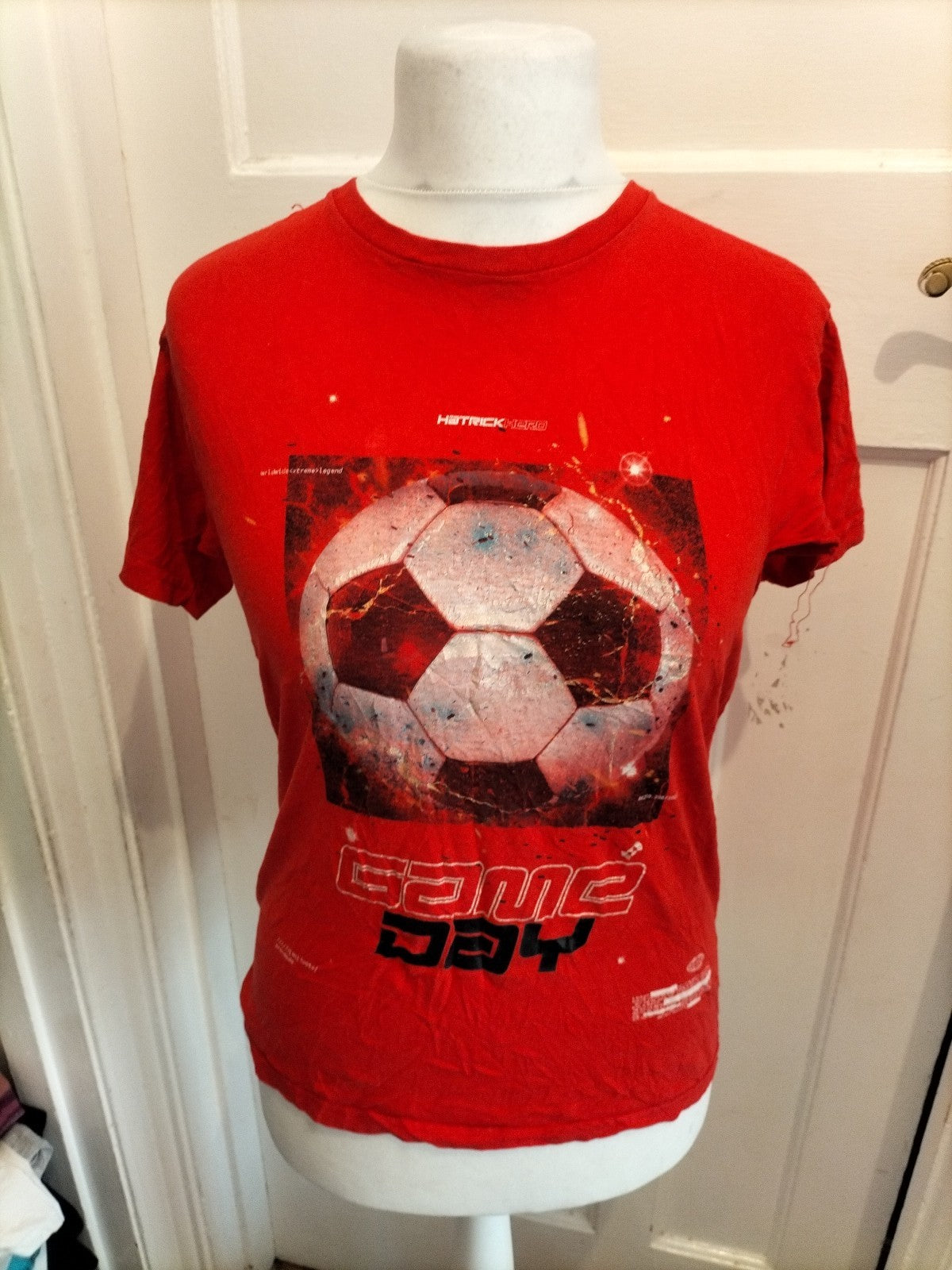13-14 Years Boys Red Football Print Short Sleeve T-shirt