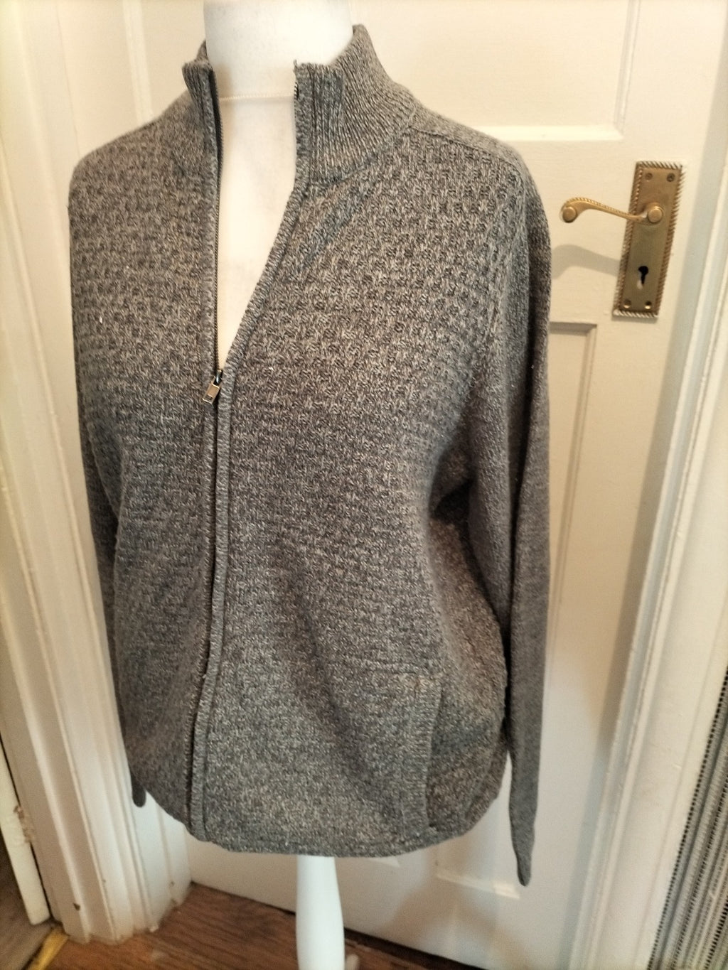 Mens Easy Size XL Grey Patterned Full Zip Jumper