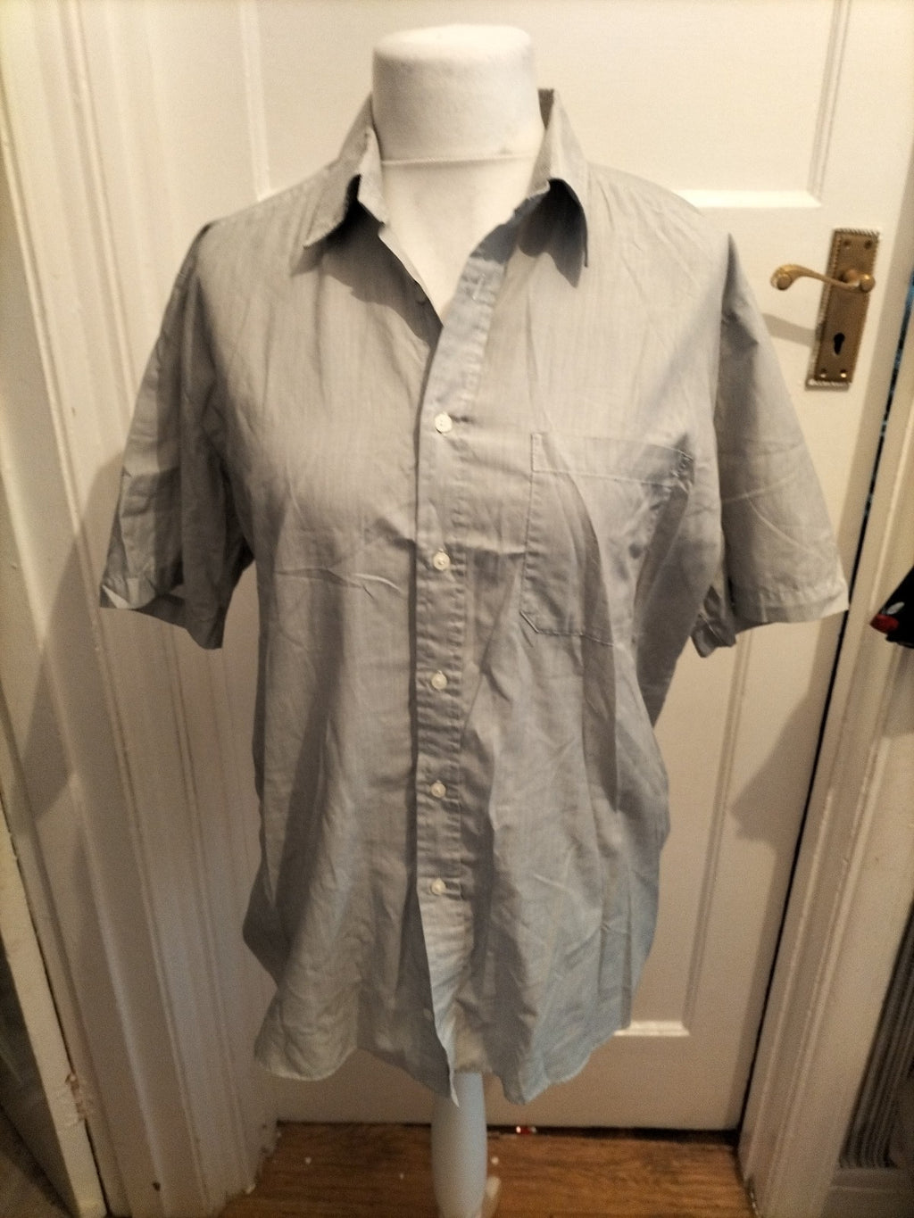 Mens St Michael Size 16" Grey Fine Line Stripe Short Sleeved Shirt