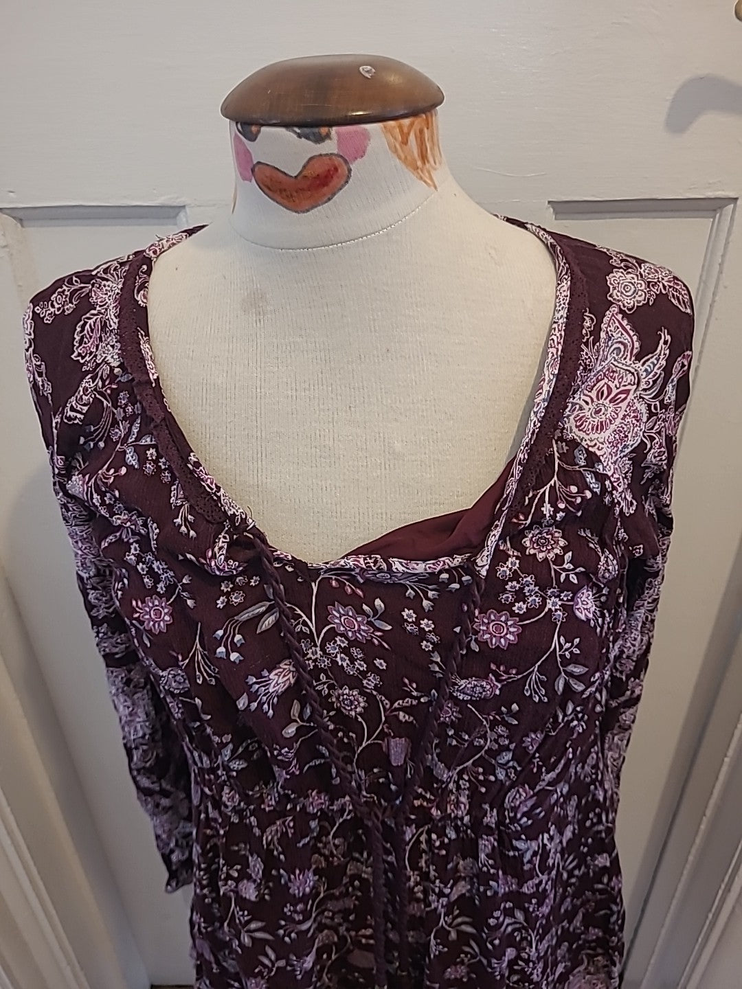 Ladies Matalan Size 8 Deep Purple Floral Lined Long Sleeved Dress