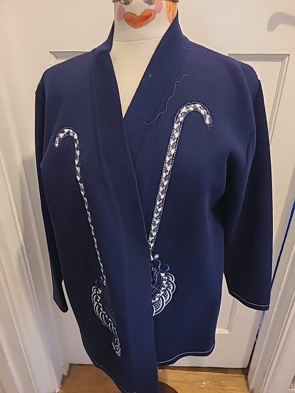 Ladies Eternal Collection Size Large Navy Embroidery Long Sleeved Cardigan