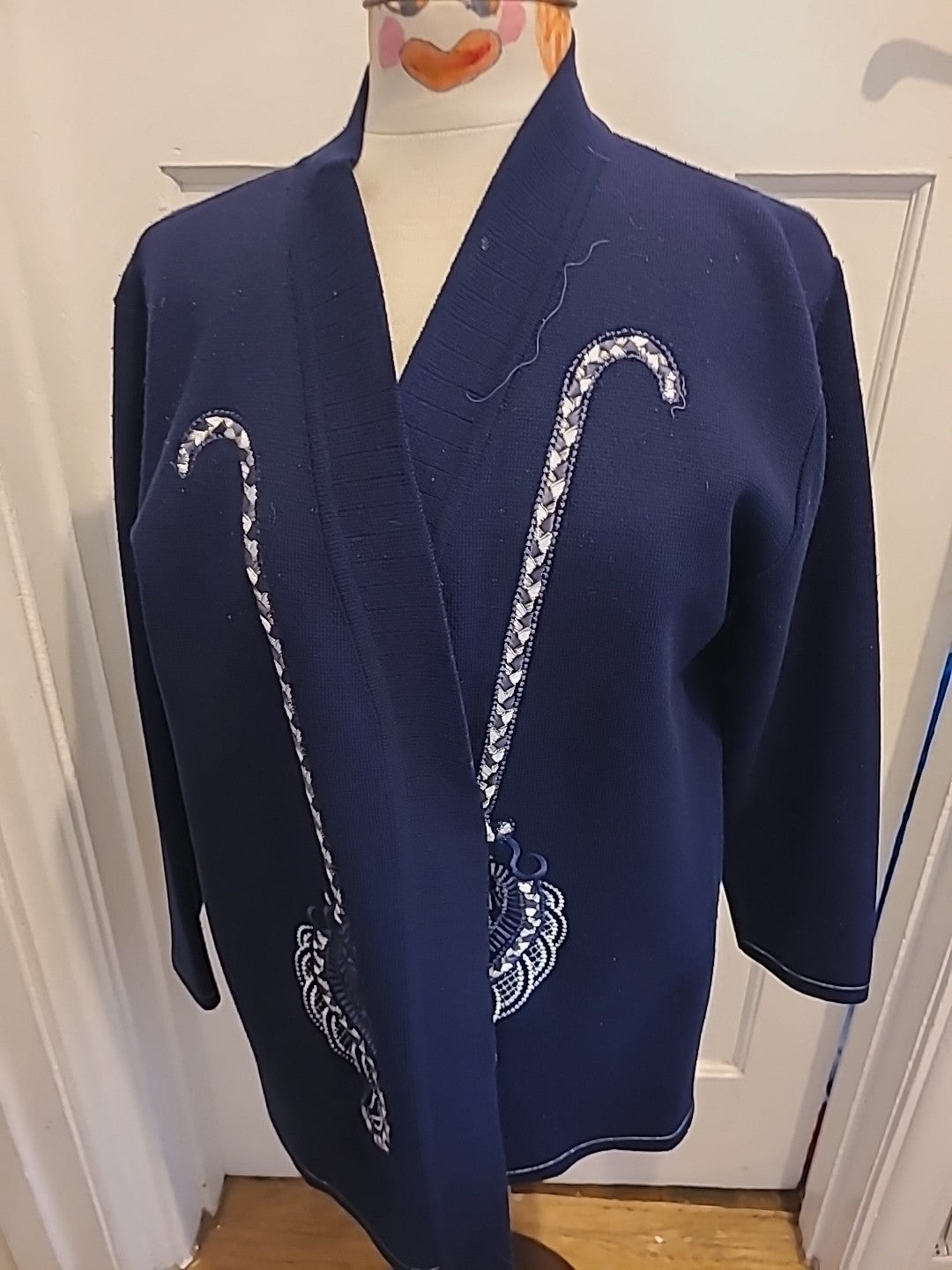 Ladies Eternal Collection Size Large Navy Embroidery Long Sleeved Cardigan